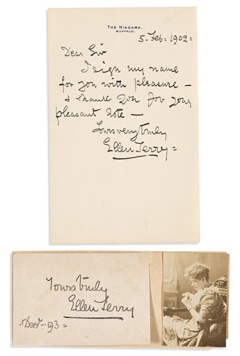 (THEATRE.) Group of 7 items Signed, or Signed and Inscribed, by actors of the stage and screen: Ellen Terry * Ethel Barrymore * Beatric